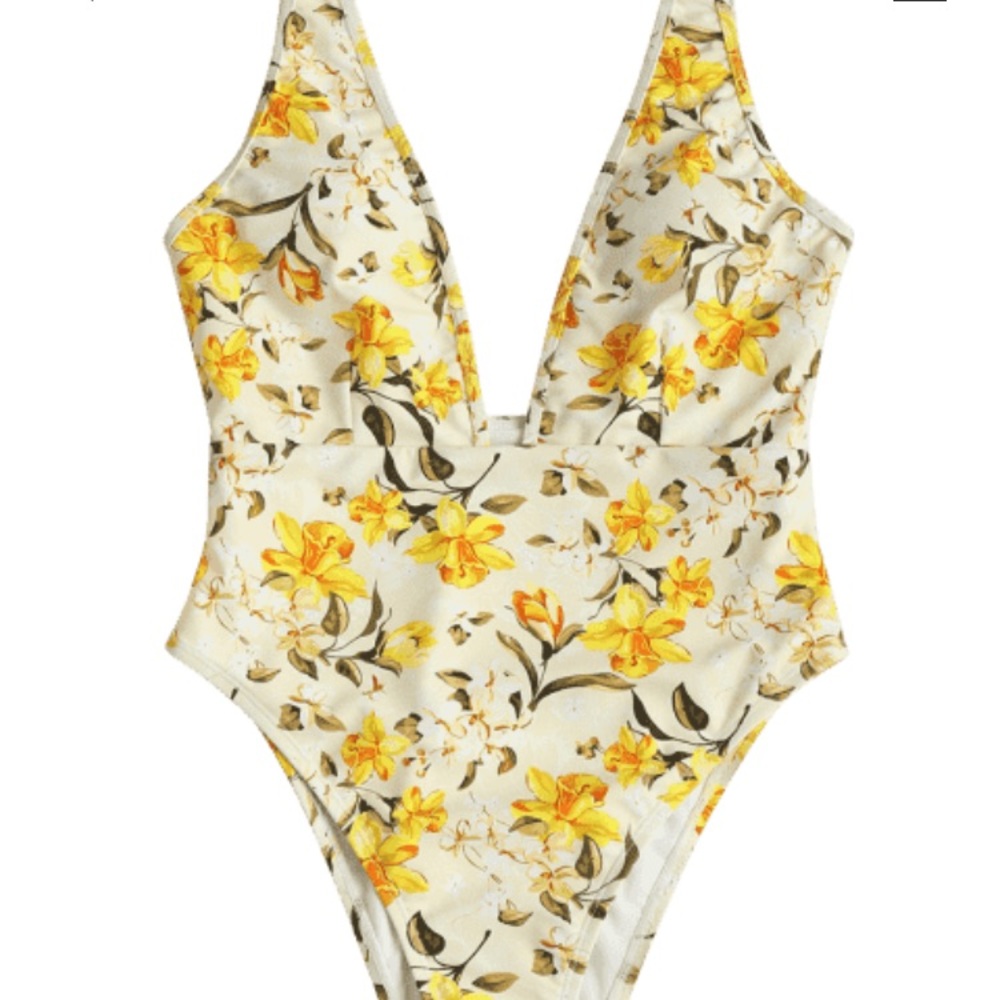 High leg floral backless swimsuit